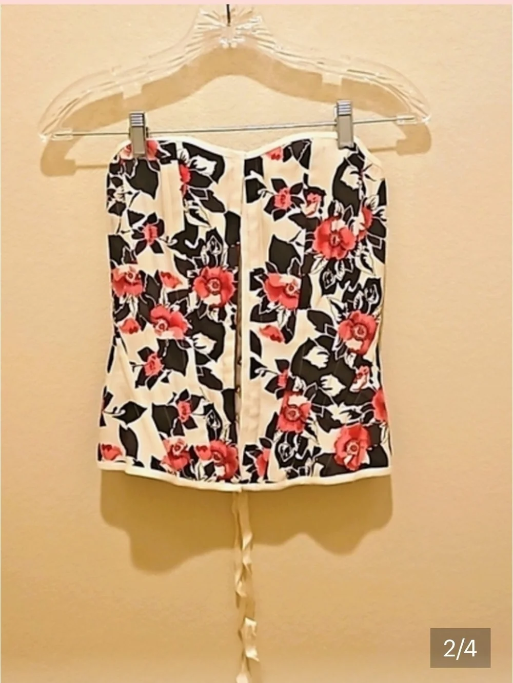 Charlotte Russe Strapless Floral Bustier in Black, Pink & Cream